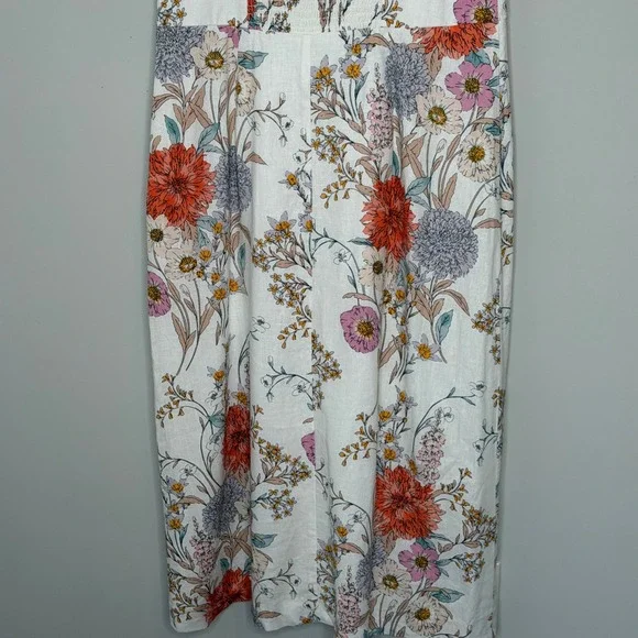 Ann Taylor Floral Linen Blend Smocked Midi Dress White Orange Pink 6 NEW $179 - Picture 11 of 16